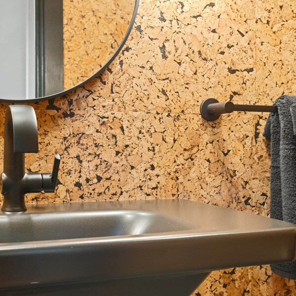 Cobblestone Black cork wall tiles on a bathroom wall